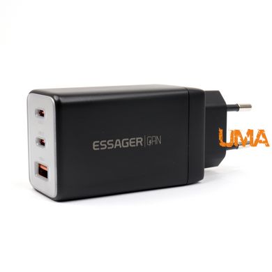 Зарядний пристрій зарядний блок Essager 67W GaN Type-C (2шт) + USB-A (1шт)