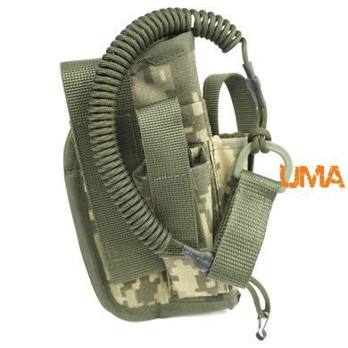 Комплект універсальна кобура UMA кольору піксель мм14 та страхувальний тренчик з карабіном та кріпленням на пояс олива