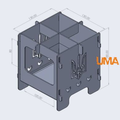 Похідна сталева піч тріска "Тризуб" 2мм розбірна компактна (щіпочниця)