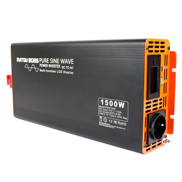 Інвертор чистий синус Datou Boss PSW1500 DC-AC (12V/220V 1500W) з клемами в подарунок