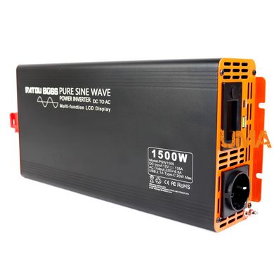 Інвертор чистий синус Datou Boss PSW1500 DC-AC (12V/220V 1500W) з клемами в подарунок