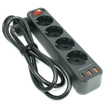 Мережевий фільтр - подовжувач ASOMETECH 4000W Power Strip з портами USB 7в1